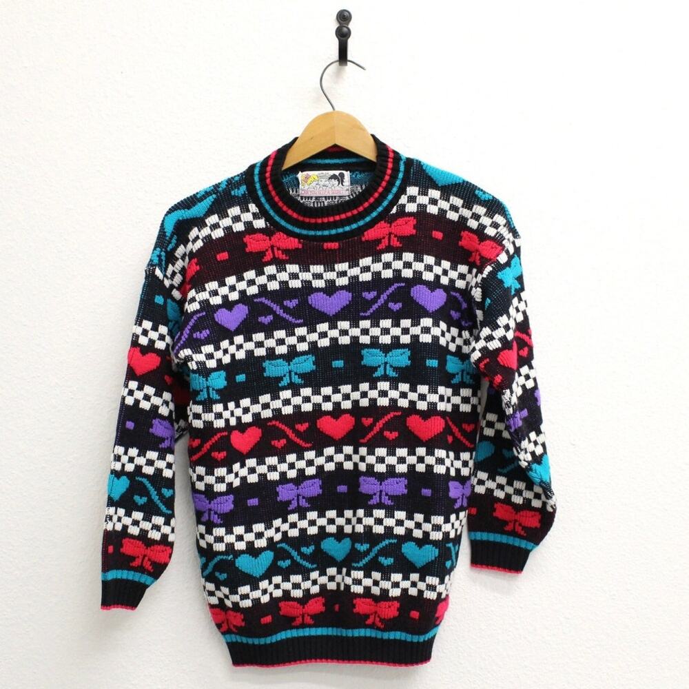 Vintage Hearts and Bows Sweater Small